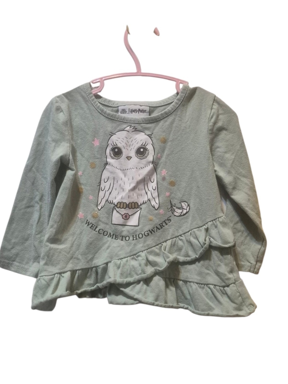 Warner Bros. Mint Green Owl Ruffle Hem Long-Sleeve Top